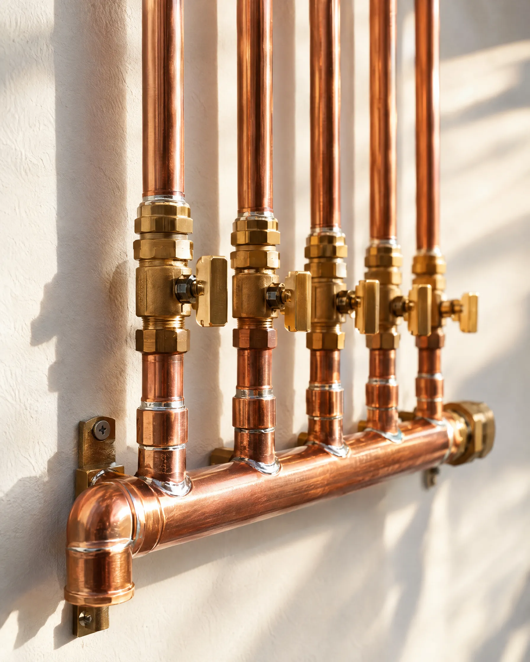 A new copper repipe manifold with brass valves